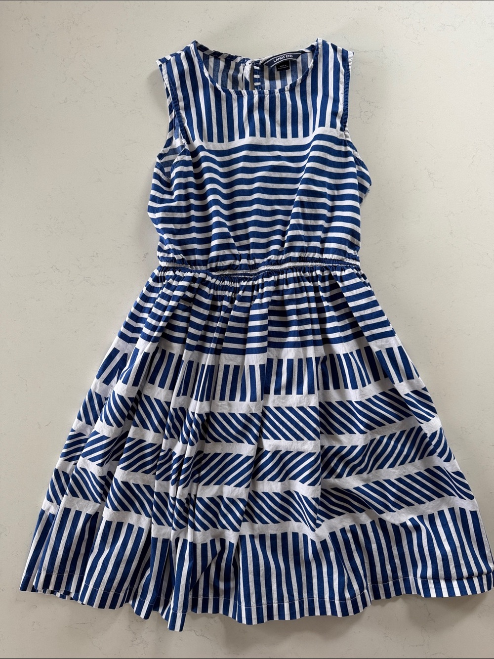 Lands' End Blue & White Striped Girls' Sleeveless Dress